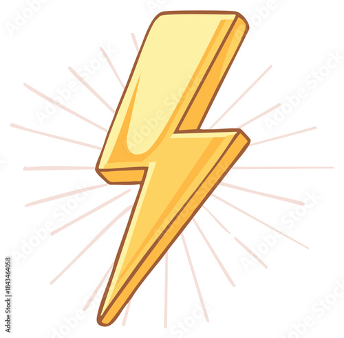 Bright yellow lightning bolt graphic with radiating lines symbolizing energy and power