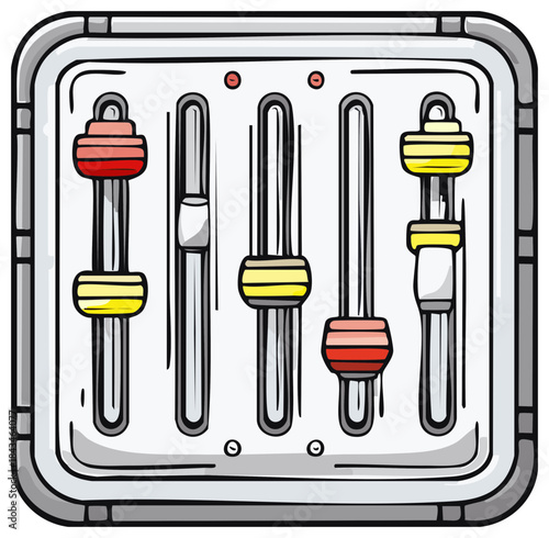 Stylized Illustration of a Sound Mixer Control Panel with Five Faders