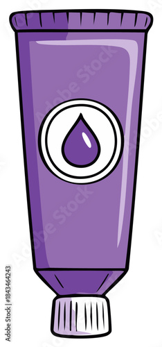 Tube of purple pigment with a droplet symbol for paint makeup or cream illustration