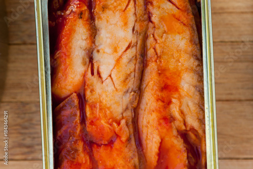 Can of preserved of mackerel in tomato sauce