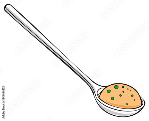Spoonful of Food Item with Green Bits Isolated on White Background