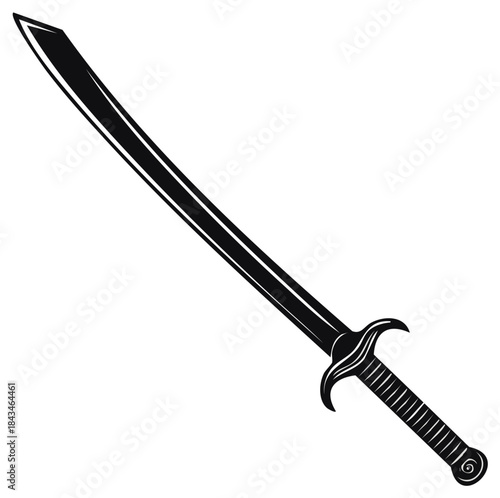 Black Stylized Curved Blade Sword Scimitar Ancient Weapon Vector Illustration