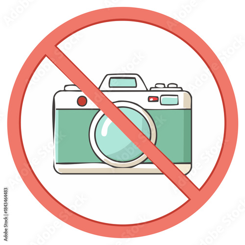 No Photography Sign with Cute Camera Illustration, Prohibition Symbol