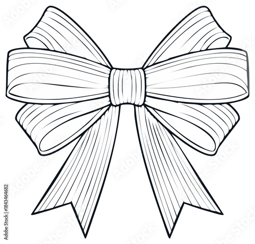 Outlined Bow with Ribbons Graphic Element for Decoration and Design