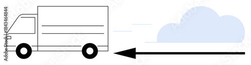Transportation concept. Transportation of goods is illustrated by a moving delivery truck. Transportation reflects the speed and efficiency of freight services. For shipping, logistics, express