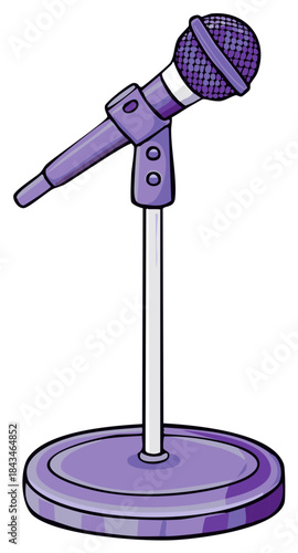 Vibrant Purple Microphone on Stand Cartoon Illustration for Music and Audio Entertainment