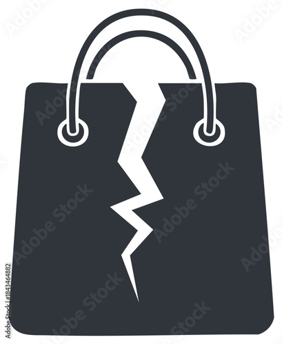 Broken shopping bag icon representing financial crisis and economic downturn