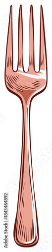 Illustration of a copper fork with distinct lines detailing the design of the kitchen utensil