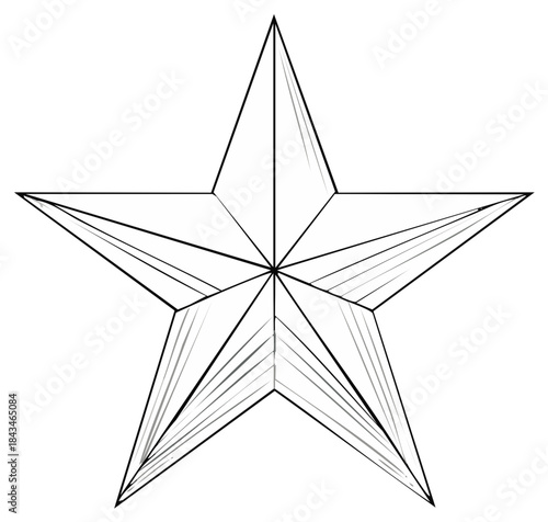 Abstract Five Pointed Star Graphic With Line Shading Detailed Geometric Form