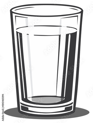 A simple glass of fresh water illustrated in a bold black and white graphic style