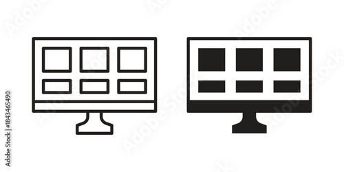 Front end icons. Solid black silhouette and line art outline. Minimal design element,