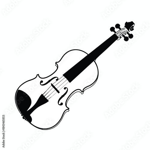 A detailed, stylized black-and-white vector illustration of a violin