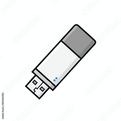 An angled illustration of a USB flash drive with gray and white coloring on white