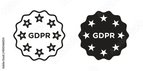 GDPR icons. Solid black silhouette and line art outline. Minimal design element,