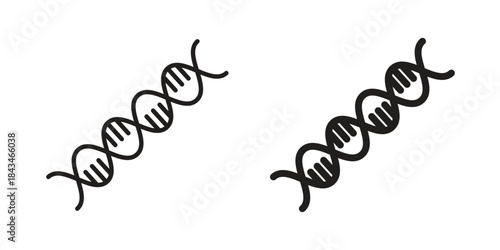 Genetic icons. Solid black silhouette and line art outline. Minimal design element,