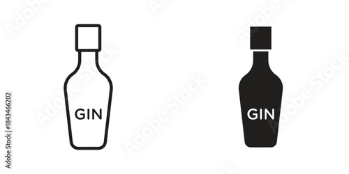 Gin icons. Solid black silhouette and line art outline. Minimal design element,