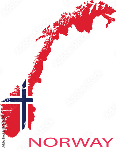 Map of Norway with flag vector illustration for travel 