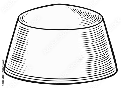 Elegant simple black and white drawing of a traditional conical cap with textured shading
