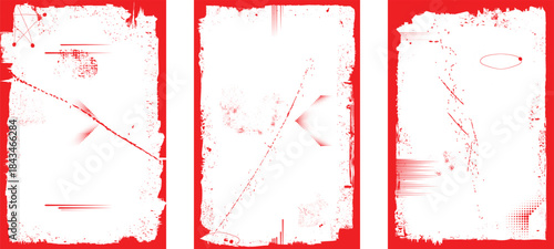 Border frames overlays set, rough edges, scratches for poster design. Rectangular frame template collection . distress texture . Grunge frame borders isolated on the background . Rough edges effect . 