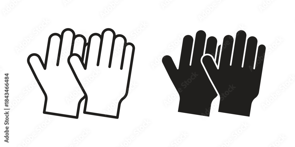 Fototapeta premium Gloves icons. Solid black silhouette and line art outline. Minimal design element,