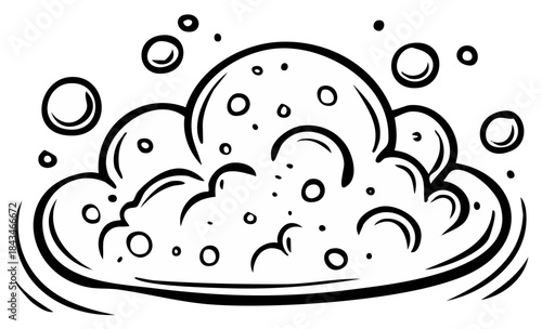 Cartoon Style Bubbly Soap Foam Suds Illustration Black White Line Art Clean Washing Hygiene