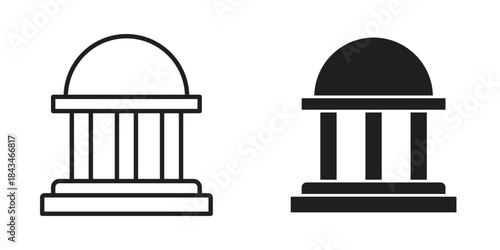 Government icons. Solid black silhouette and line art outline. Minimal design element,