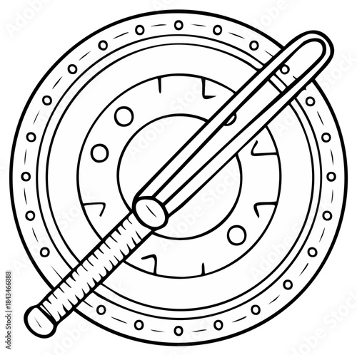 Amazon warrior princess sword and shield in a black and white comic book style for a coloring page