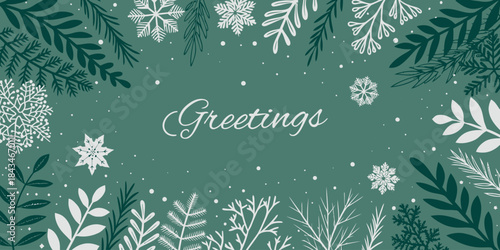 Deep green botanical silhouettes gracefully adorning the edges of a clean background, bringing nature and elegance.