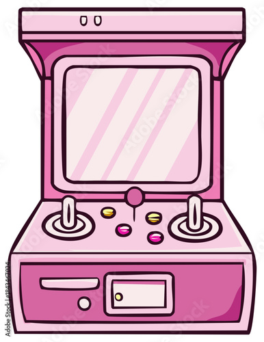 Cute Cartoon Pink Retro Arcade Game Machine Vector Illustration