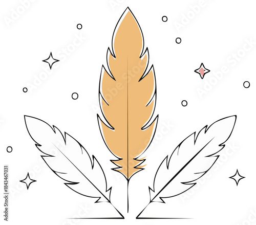 Feathers and Stars: Artistic Decorative Minimalist Illustration