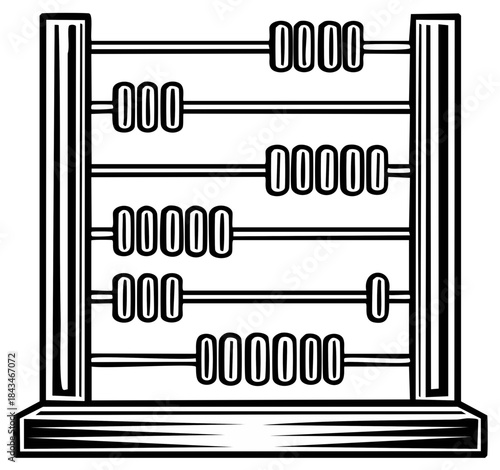 Black and white illustration of a classic abacus for calculating math problems