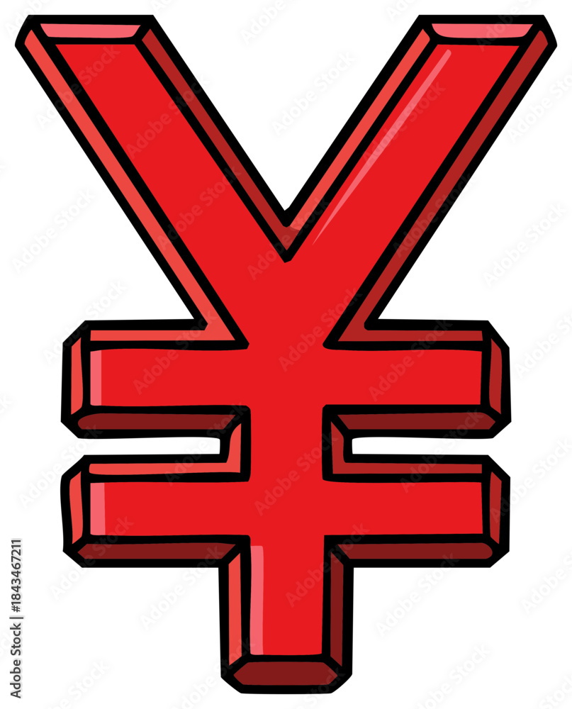 Obraz premium Bright Red 3D Yen Symbol with Outline and Shading