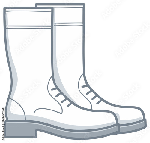 Minimalist vector line art illustration of a pair of sturdy tall boots with thick soles and laces