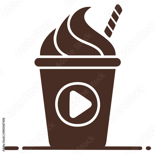 Chocolate Ice Cream Drink with Play Button Icon and Swirl Topping