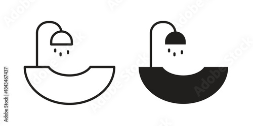 Hair washer sink icons. Solid black silhouette and line art outline. Minimal design element,