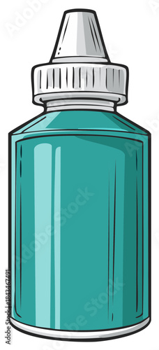Cartoon illustration of a blank teal dropper bottle for eye drops or cosmetic serum