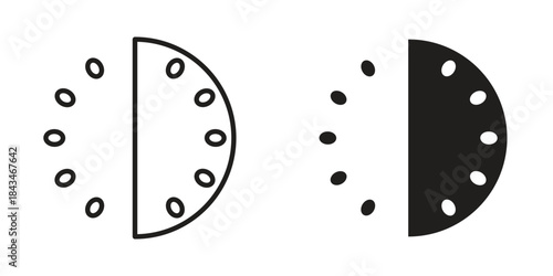 Half hour icons. Solid black silhouette and line art outline. Minimal design element,