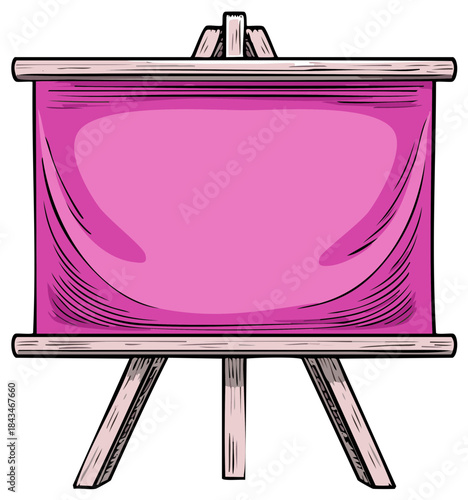 Hand Drawn Style Empty Pink Board on Wooden Easel for Text or Design