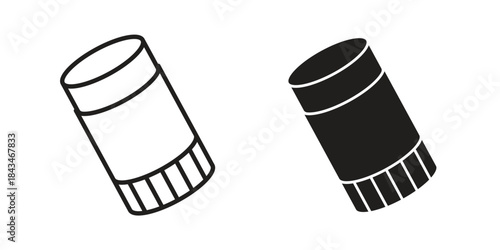 Glue stick icons. Solid black silhouette and line art outline. Minimal design element,
