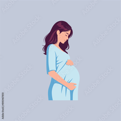 Serene Expectant Mother Cradling Her Belly Illustration
