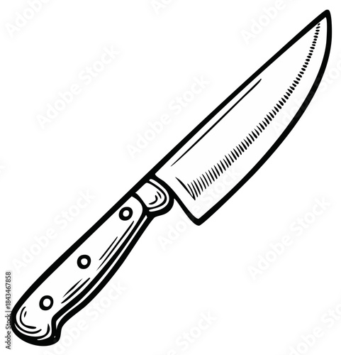 Illustration of a Chef's Knife with a Serrated Edge