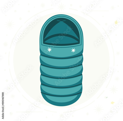 Cozy teal winter sleeping bag illustration for camping and outdoor adventure