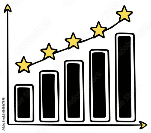 Hand drawn growth chart shows progress with rising bars and five gold stars