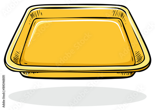 Hand drawn cartoon illustration of a yellow tray with a shadow
