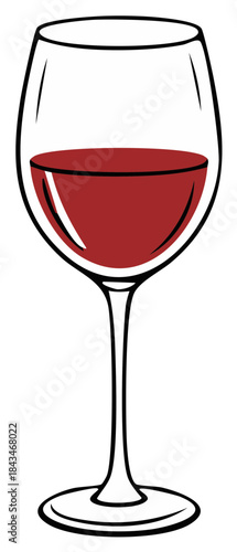 Stylized illustration of a wine glass filled with red wine. Perfect for graphic design.