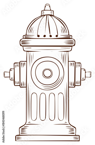 Outline drawing of a classic fire hydrant with a dome top and ribbed base