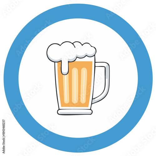 Illustration of a Foamy Beer Mug Inside a Blue Circle