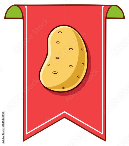Red Ribbon Banner Featuring a Yellow Potato Illustration