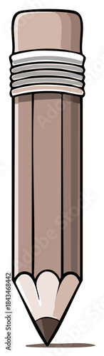 Illustration of a sharpened pencil with eraser for writing and drawing