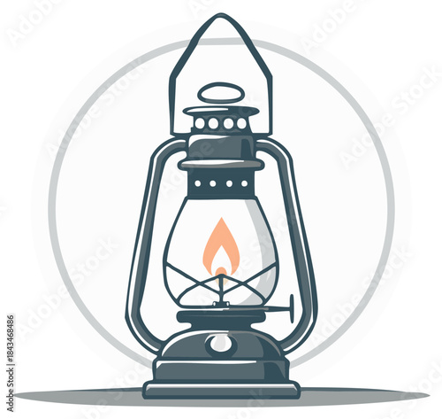Illustrated vintage lantern with lit flame inside a circle vector illustration